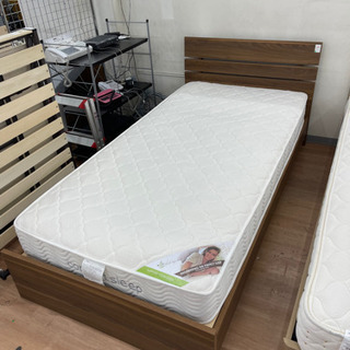 シングルベッド ポケットコイルマットレス付 フレームブラウン色?自社配送時?代引き可?※現金、クレジット、スマホ決済対応※