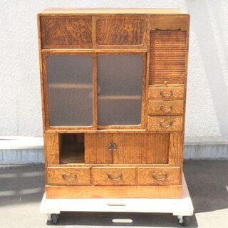 稀少/当時物/水屋箪笥/箪笥/ガラス棚/食器棚/小引き出し/ダイヤガラス/③ 稀少/当時物/水屋箪笥/箪笥/ガラス棚/食器棚/小引き出し/ダイヤガラス/③