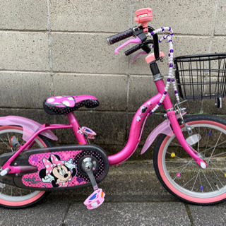 【子供車】ミニーマウス　16インチ　ミラー付ベル　ほぼ新品❗️若...