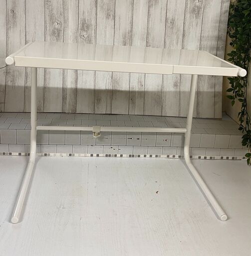 伸縮式 デスク 幅40cm～60cm ホワイト/白 机 棚 テーブル 可変式 オフィス 事務所