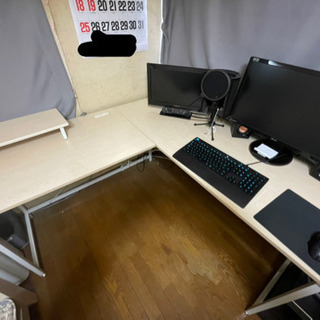 L字型 デスク コンセント付き