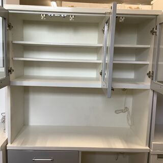 レンジボード 食器棚 ハイタイプ WH×グレー 【ユーズドユーズ名古屋