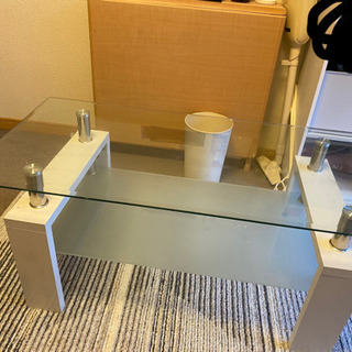 ローテーブル ガラステーブル 2段 白の画像