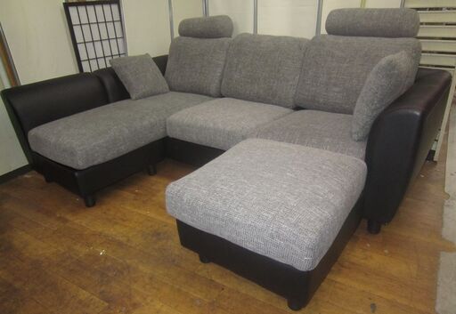 R032 NITORI 3Pカウチソファ、オットマン付、幅203cm