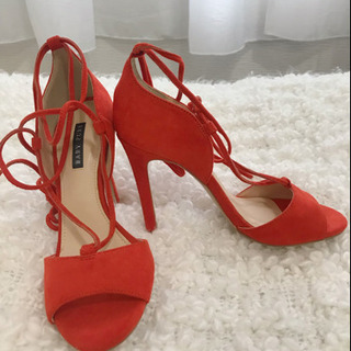 新品‼︎未使用☆レースアップパンプス オレンジの画像