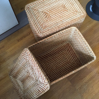 無印良品　重なるラタン長方形バスケット大　２個