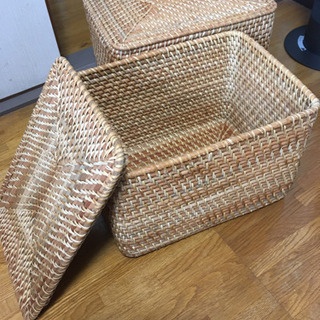 無印良品　重なるラタン長方形バスケット大　２個の画像