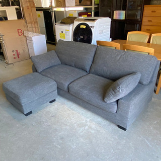便利なオットマン付き激安3人掛けソファ グレー 布製 格安配送ご相談