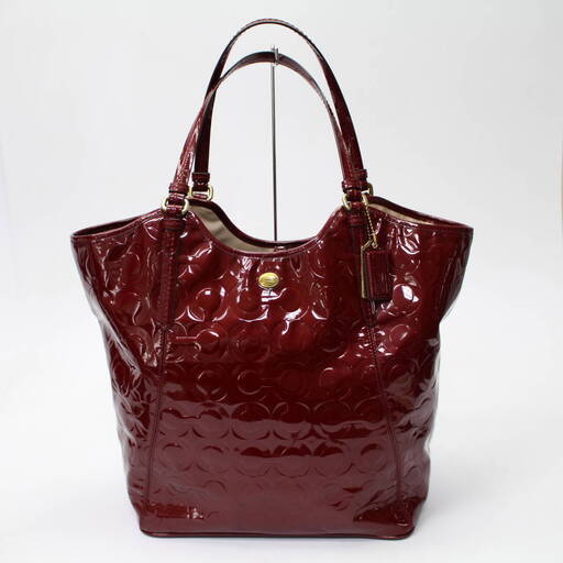 t463)COACH エナメル トートバッグ 赤 F25703 レッド レディース コーチ エンボス