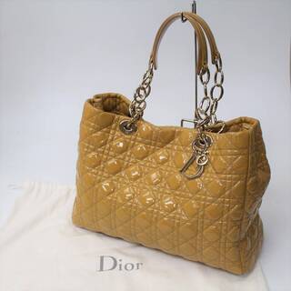 t679)【美品】Christian Dior ソフトチェーントートバッグ カナージュ マスタードベージュ クリスチャンディオール レディース レザー