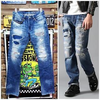 W30 ヒステリックグラマー セルビッジデニム スタッズ ダメージ&リペア加工 W30 ヒステリックグラマー セルビッジデニム スタッズ ダメージ&リペア加工