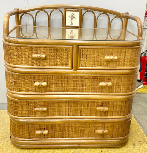 籐チェスト 幅82cm ☆収納４段 【昭和レトロ】