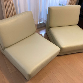 ソファベッド　幅140cm アイボリー　ライトグリーンの画像