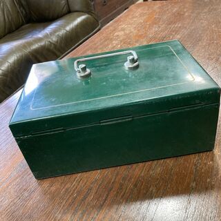 【アンティーク雑貨】【昭和レトロ】　TOHO 手提げ金庫　緑色　☆鍵付き☆の画像