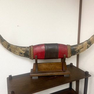 中古 水牛の角 龍の彫り物 昭和 骨董 インテリア 角 置物 和...