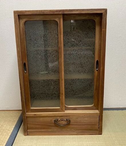 【昭和レトロ】【アンティーク】結霜ガラスの棚 ガラスの棚