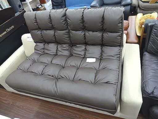 札幌 引き取り 2人掛けリクライニング 座椅子 フロアソファ 合皮 こげ茶 ローソファ