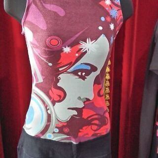 ★値下げ★☆USED☆　レッド系×FACE・インポートワンピース