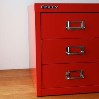 BISLEY  A4キャビネット 引き出し3段 赤の画像