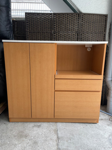 【売約済み】　レンジボード　キッチンカウンター　食器棚　カウンター　レンジ台　ベルメゾン　キッチン収納　検　ニトリ　NITORI  ナチュラル　カントリー　木目　プッシュ扉　シンプル　モダン　ハイカウンター