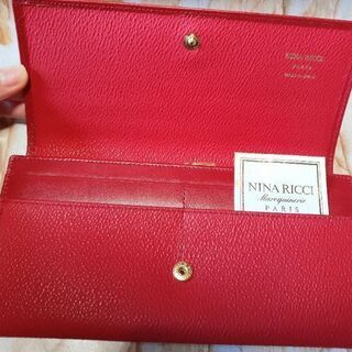 ニナリッチ 長財布 赤 リボン レザーゴールドロゴ NINA RICCI がま口の画像