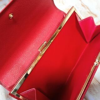 ニナリッチ 長財布 赤 リボン レザーゴールドロゴ NINA RICCI がま口の画像