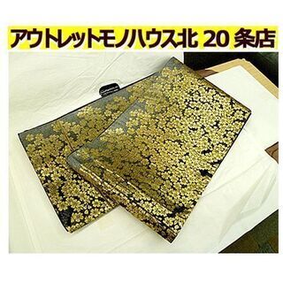 【袋帯 約434cm 金糸 小桜柄 六通帯】黒～グレー系色 金彩...