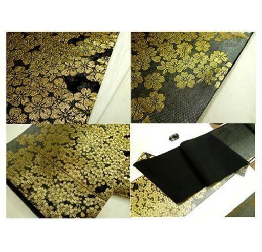 【袋帯 約434cm 金糸 小桜柄 六通帯】黒～グレー系色 金彩 グラデーション 仕立て上がり 和装 着物 きもの 北20条店 Kisste（キステ） 袋帯 振袖用 帯 成人式 黒 金 桜 西陣織 佐々木染織 