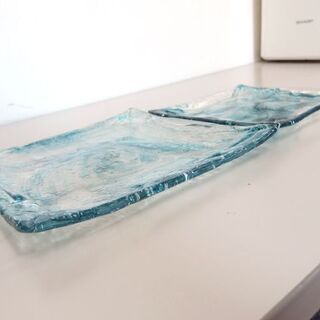 北一硝子 お皿 四角形 ２枚セット 硝子 食器 北一ガラス ブルー系 ☆ 札幌市 北区 屯田の画像