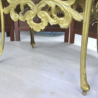 大理石 グリーンオニキス サイドテーブル 飾り棚 花台 電話台 真鍮 猫