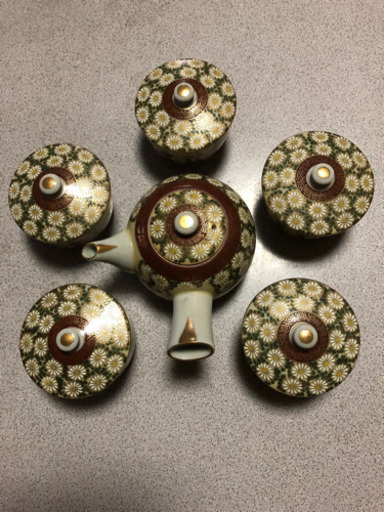 九谷焼　菊詰　急須　蓋付湯呑　6客セット