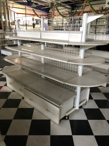 什器 ホワイト ガラス 木製 収納 店舗