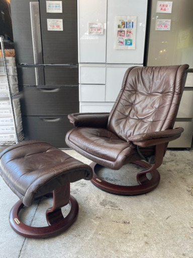 【売約済み】　Ekornes エコーネス　ロイヤル 本革 ストレスレスチェア　オットマン　本革　レザー　検　ローヤル　  stress less chair チェアー　イージーチェア　1人掛け　ソファ　レザー　ブラウン　ダークブラウン　茶色　焦茶　メンテナンス済み　【47万円】
