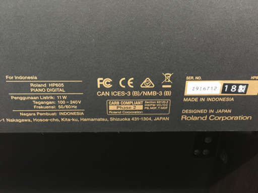 九州エリア配送可能！i338 ROLAND HP605 2018年製　ローランド　電子ピアノ