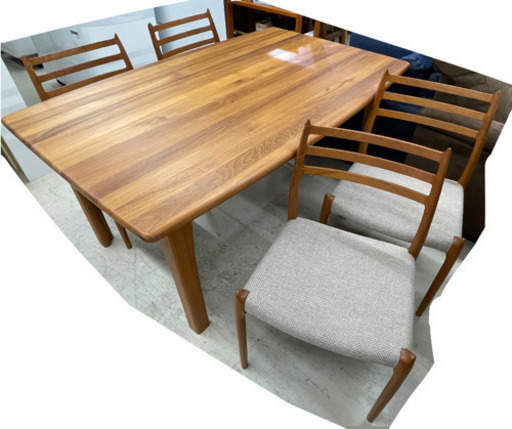 GM613【近隣配達可能】ダイニングセット　4人用　木製家具　木目調　幅150×奥95×高68.5㎝　ブラウン　茶色系　木目調　リサイクルショップ　ケイラック朝霞田島店　ケイラック　埼玉県　朝霞市　田島　和光市　志木市　新座市　富士見市　ふじみ野市　三芳町　戸田市　蕨市　さいたま市(岩槻以外)　川越市　所沢市　上尾市　東京都　板橋区　練馬区　清瀬市