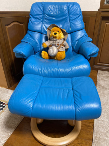 美品 EKORNES エコーネス ストレスレスチェア レノ 誕生40周年記念特別色 スカイブルー Lサイズ