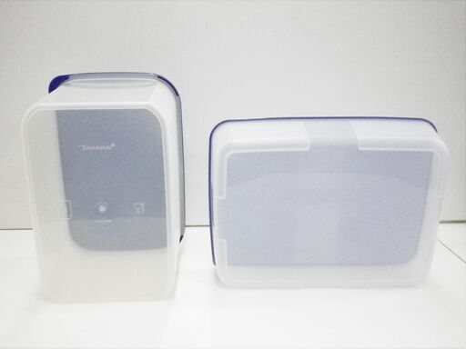 Tupperware 2個セット タッパー MMワイド♯3 フリーザ―メイトLL♯2  ブルー蓋 大き目 保存容器 タッパーウェア 札