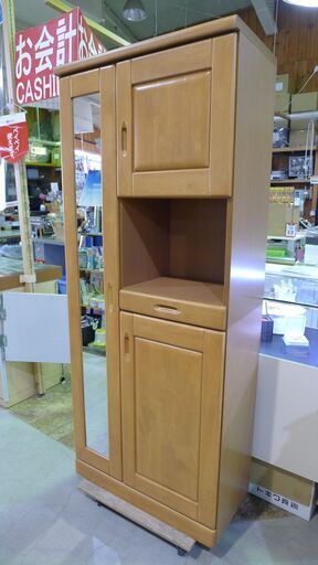 【中古】サンウッディ　鏡付きシューズボックス　天然木　下駄箱