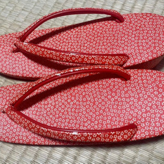 草履　和装小物　女性用　小花柄　朱色　赤　中古　着物 和装草履