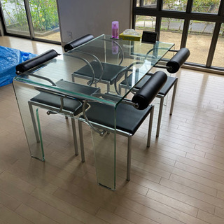 一枚ガラス　ダイニングテーブル　セットの画像