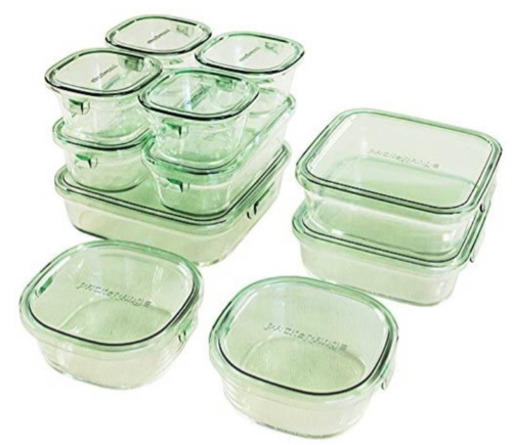 IWAKI イワキ 箱つぶれ品 新品未使用 保存容器 ガラス 耐熱 11点  デラックスセット グリーン