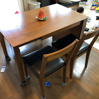 伸縮式 ダイニングテーブルセット サイド収納&椅子2脚&ベンチ付き