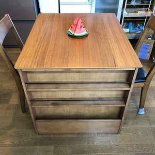 伸縮式 ダイニングテーブルセット サイド収納&椅子2脚&ベンチ付きの画像