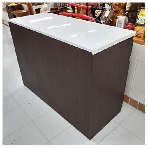 【ミドルレンジボード レール式】119.5cm 引出し×4杯 棚板×2枚 ホワイト＆ダークブラウン メラミン樹脂板 エナメル塗装 バイカラー 2トーンカラー 食器棚 キッチン収納 苫小牧西店