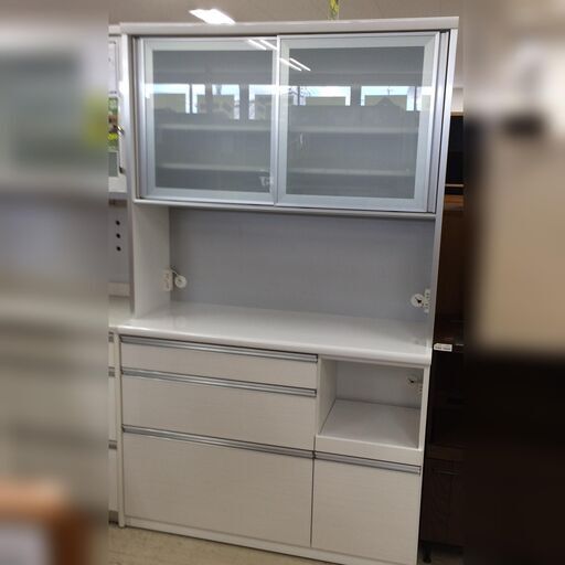 J598 美品！古賀家具 スリム食器棚 キッチンボード オープン ニキータ ホワイト 1195×480×2000 クリーニング済み