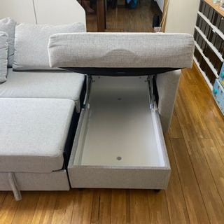 ニトリの布張りカウチソファーベッド(ノアーク/GY)の画像