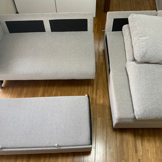 ニトリの布張りカウチソファーベッド(ノアーク/GY)の画像