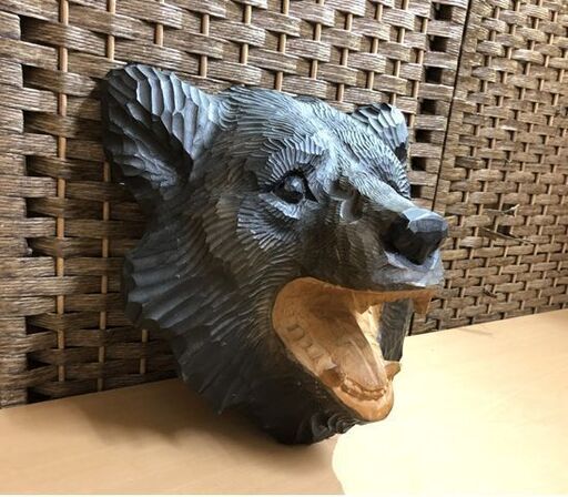 現状品 【牛歩 作】 木彫り熊 木製 インテリア 木彫り 壁掛け オブジェ 彫刻 ☆ 札幌市 白石区 東札幌 ☆ アウトレットモノハウ