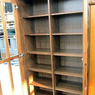 札幌市/清田区　北洋木工 書棚 プレリュード88 本棚 ブラウン ガラス戸 収納 