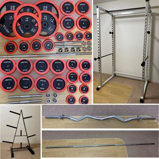 パワーラック、バーベル、ダンベル、Wバー、プレートラック セット
